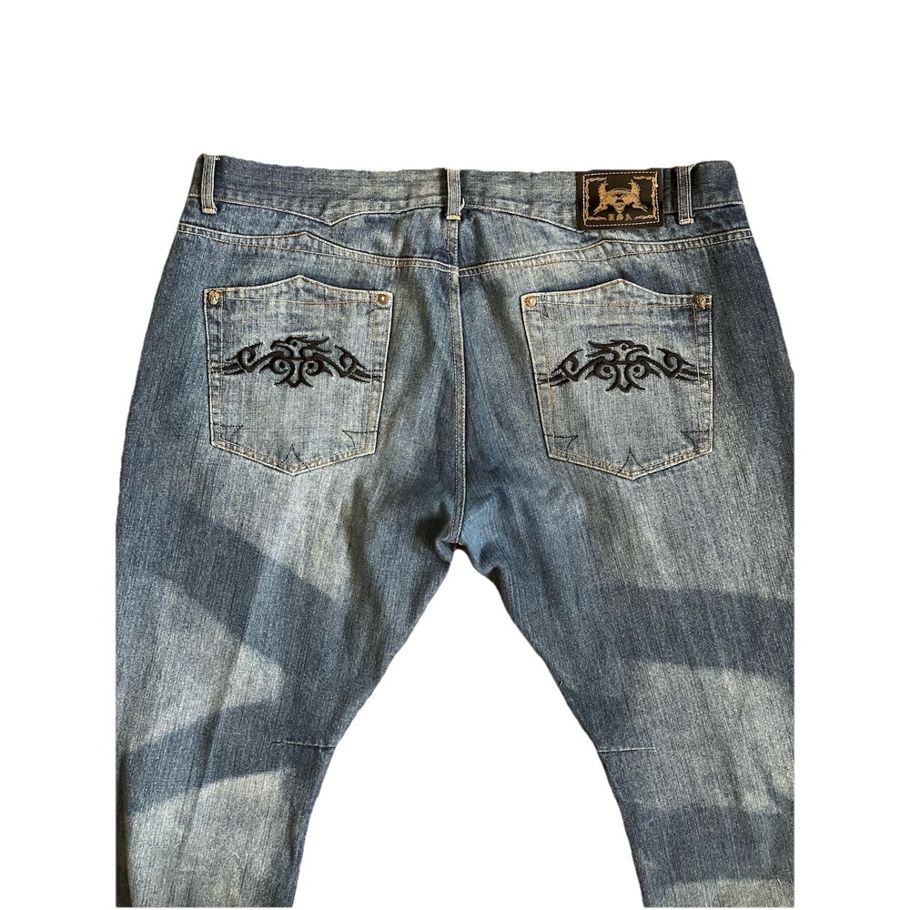 Y2K Mens Inkslinger Grunge Denim Baggy Skater Jeans Embroidered Details Sz 44x33 - Picture 2 of 12